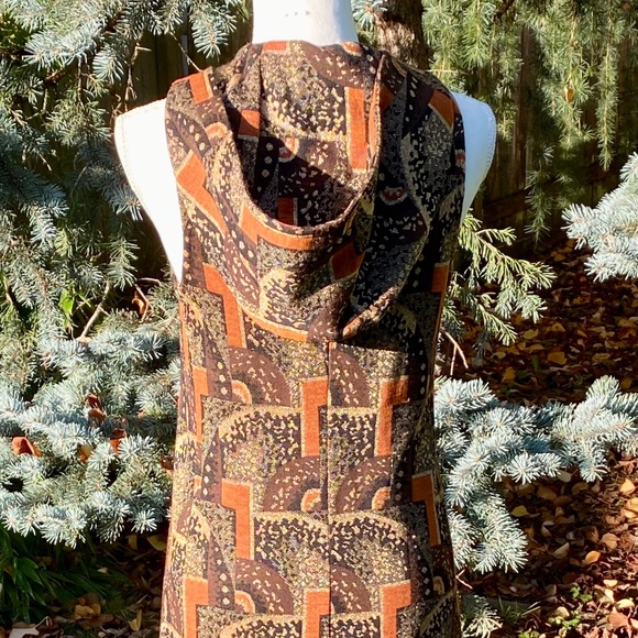 DESIGNER Hans METZEN Vintage Hooded Long Vest Lurex Dress Fall Colors Overdress - Picture 4 of 8